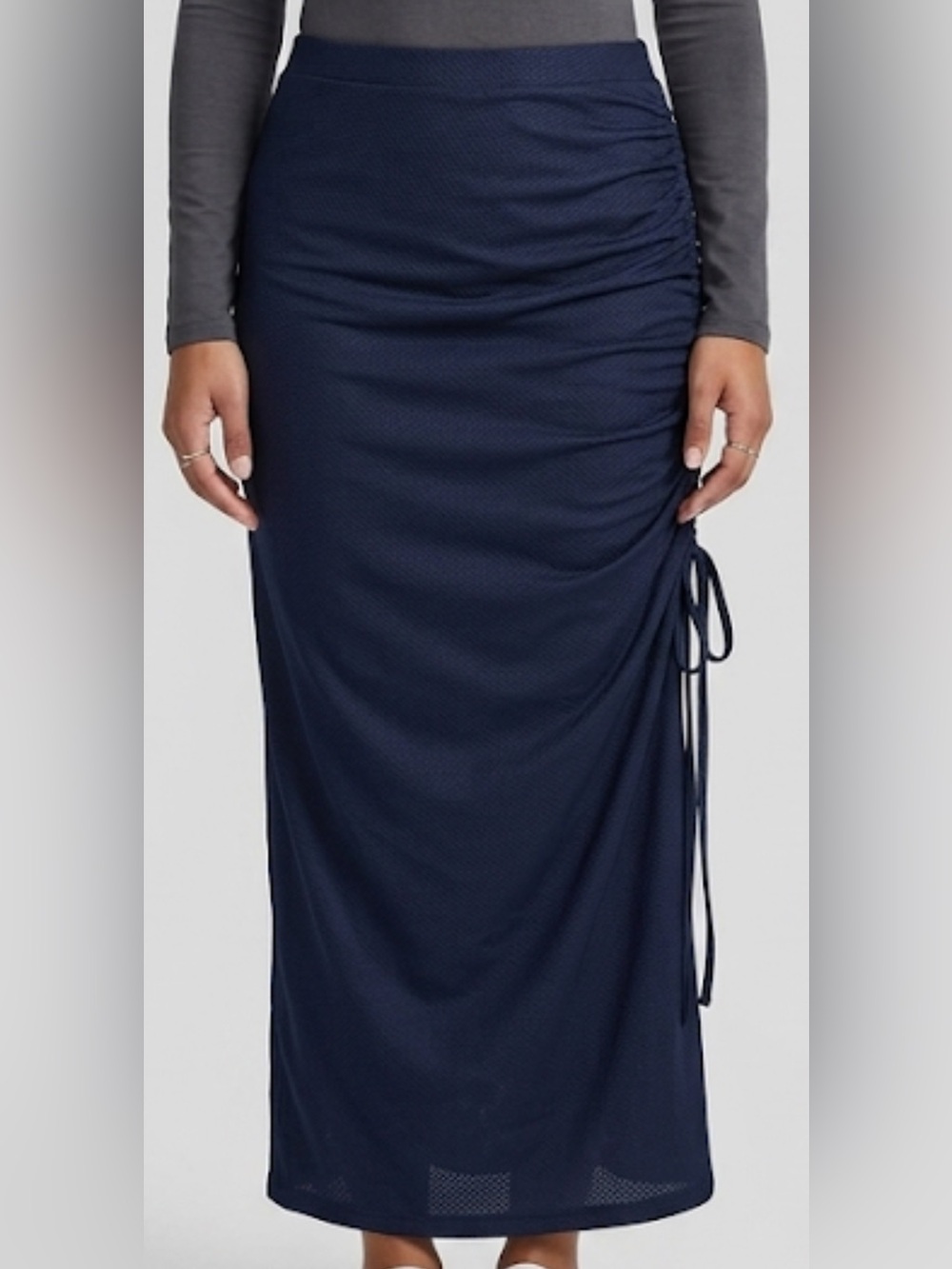 Layden’s Women’s Navy Ruched Side-Tie Maxi Skirt (Macy’s)